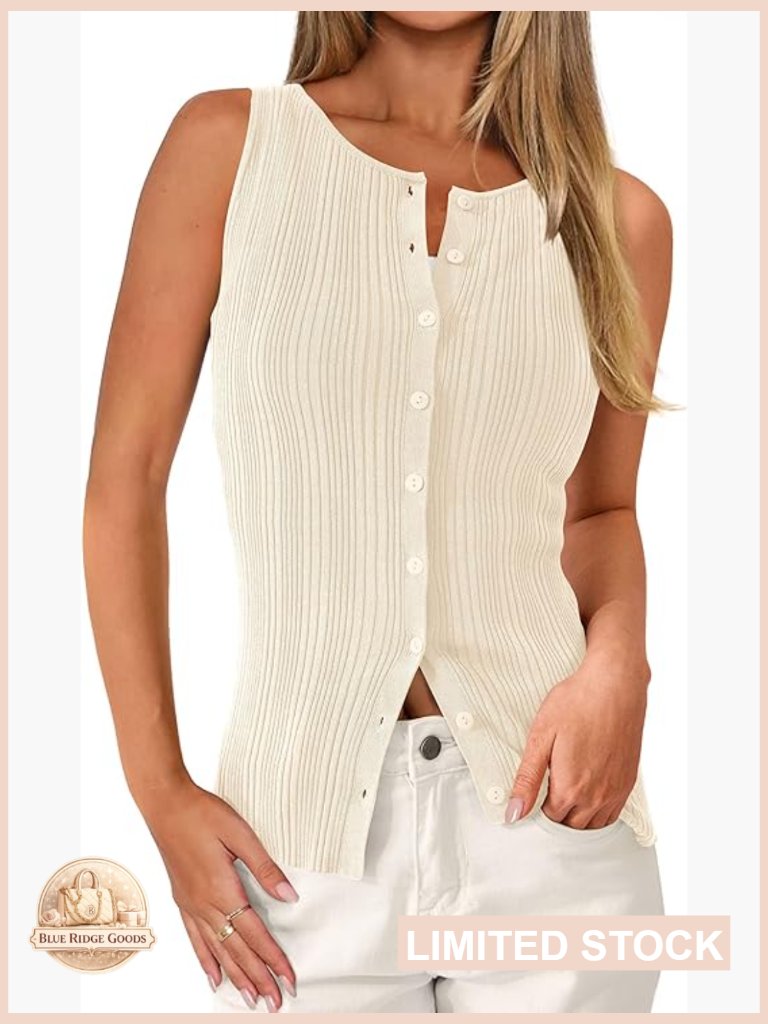 Ribbed Knit Tank Top Slim Fit Button Down Y2k Chic Summer Vest